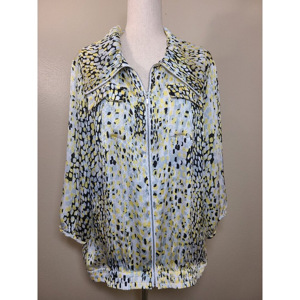 A la carte Womens Long sleeves Top Shirt Zipper Yellow Black White Size XL A188